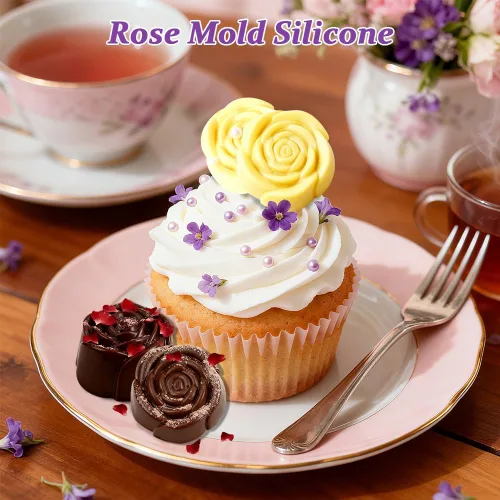 Vista 4 de 3PCS moldes de flores de silicona, molde de silicona de velas de chocolate rosa