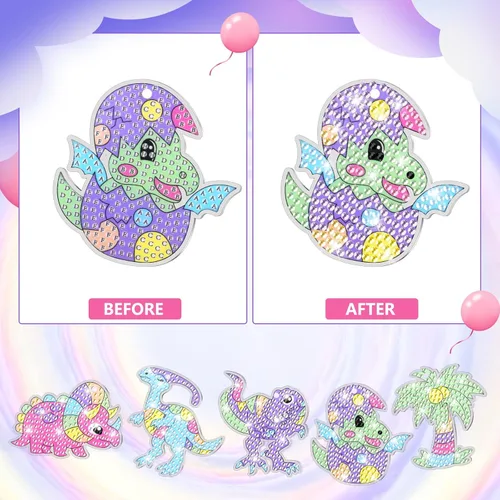 Vista 4 de FLAFARY Kits de pintura de diamantes Gemas grandes 5D Llaveros de pintura de diamantes de dinosaurio Artes y manualidades para niños de 6 a 8 12
