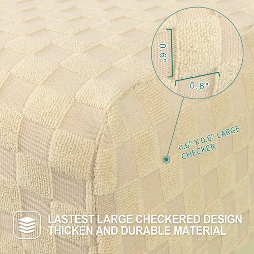Vista 3 de YEMYHOM 1 funda elástica para silla con respaldo de ala + funda otomana de tamaño pequeño (beige)