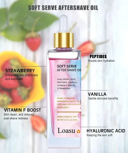Vista 2 de Aceite para después del afeitado para mujeres, aceite suave para después del afeitado, aroma de fresa y vainilla para una piel suave, calma, hidrata