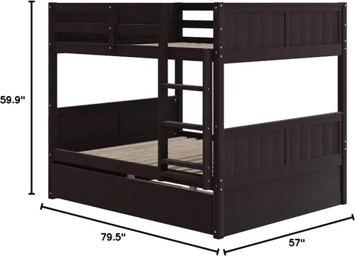 Vista 8 de Merax Litera con nido, marco de cama de madera matrimonial sobre matrimonial, no necesita somier para niños, niños o niñas, color espresso