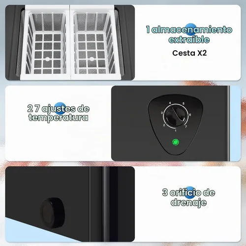 Vista 4 de WANAI Congelador de pecho profundo 2,2 pies cúbicos con cestas de Negro