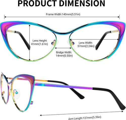 Vista 3 de Zeelool Ellen VFM0176 - Lentes de bloqueo de luz azul de gran tamaño con ojo de gato
