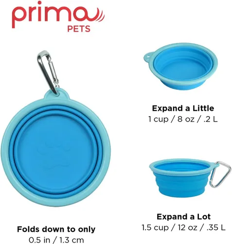 Vista 4 de Prima Pet Plegable Silicona Food & agua Tazón con clip de viaje para perro y gato, tamaños disponibles: pequeño (1,5 tazas) & Grande (5 tazas), Agua