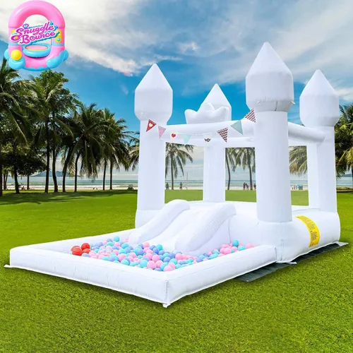 Vista 8 de Casa inflable saltarina blanca de 12.5 pies x 7.1 pies con tobogán y piscina de pelotas, juguetes para interiores y exteriores para niños activos