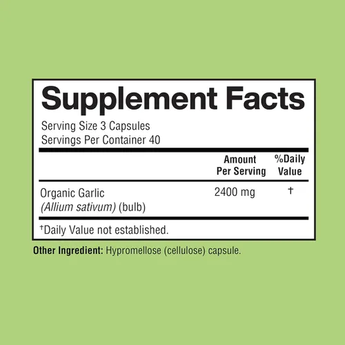 Vista 3 de Cápsulas de ajo de 2400 mg, fabricadas con bulbos de ajo orgánicos, cultivados en California en EE. UU., Suplemento natural de apoyo inmunológico