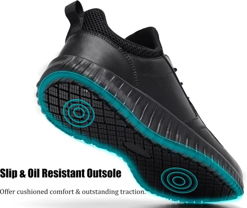 Vista 4 de Zapatos de trabajo antideslizantes e impermeables para hombre y tenis de restaurante o servicio de alimentos