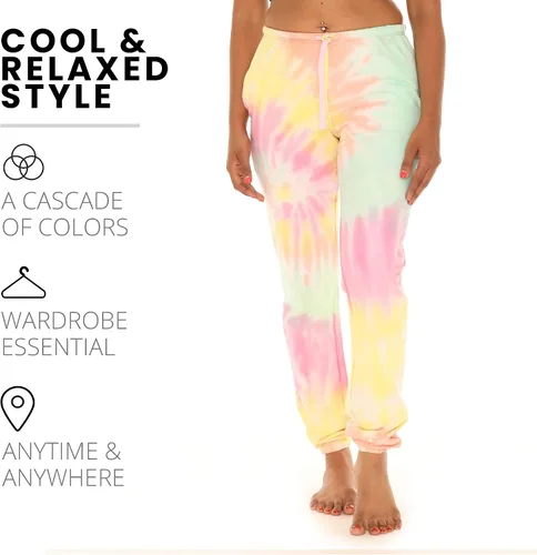 Vista 4 de Pure Essence Pantalones deportivos de teñido anudado para mujer, pantalones deportivos de vellón, menta magenta, talla S, Magenta Mint