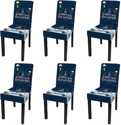 Vista 14 de XMNTG Juego de 6 fundas elásticas para sillas de comedor de Navidad, fundas para sillas Parsons, campanas de lazo, estampadas, extraíbles