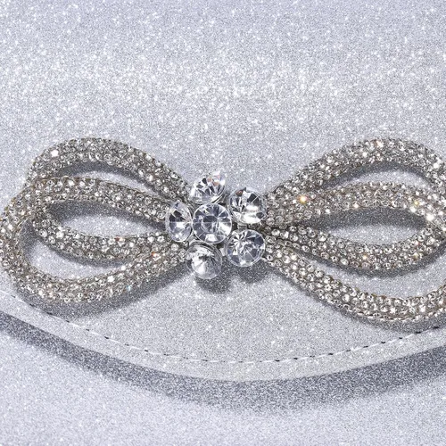 Vista 8 de DETARA Bolso de noche para mujer, con lazo de cristal brillante, con solapa, bolso de mano para mujer, boda, fiesta, baile de graduación