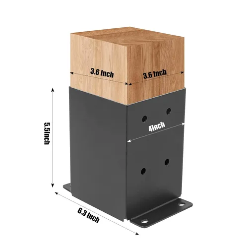 Vista 2 de 4x4 Base de poste de 4 piezas, (Tamaño interno 3.5"x3.5") Soporte de poste de valla de madera para pérgola, anclaje de poste recubierto en polvo