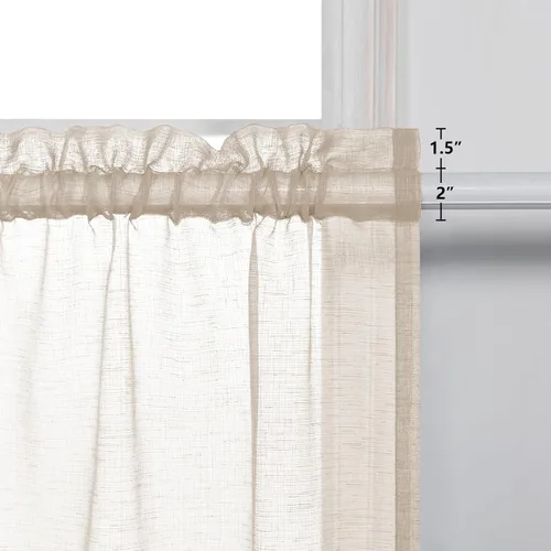 Vista 3 de Cortinas de 24 pulgadas para ventanas de cocina, juego de 2 paquetes de cortinas de café, cortinas traslúcidas color beige crema para ventanas