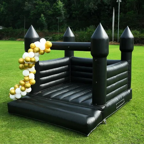 Vista 2 de Casa inflable negra para decoración de Halloween al aire libre, fiesta, patio, boda, castillo inflable de PVC para niños con soplador