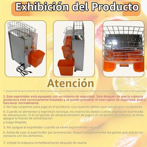 Vista 9 de Máquina exprimidora naranja comercial de 110 V, extractor automático de acero inoxidable naranja con engranajes de acero, 2 cáscaras que recogen