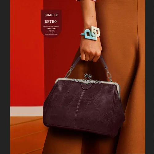 Vista 2 de Segater Bolso retro hueco de cuero PU de cera de aceite para mujer, bolso cruzado con bloqueo de beso, bolso de mensajero vintage