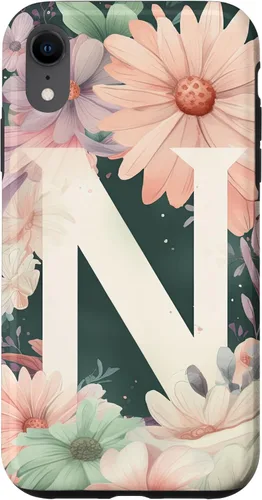 Vista 24 de iPhone 16 Beautiful Daisy Flowers Initial Letter N Monogram Watercolor Case