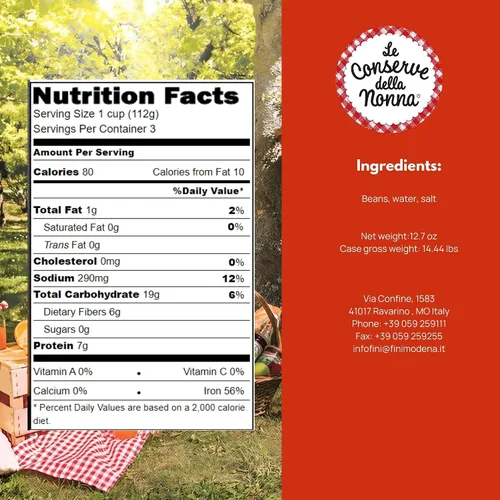 Vista 2 de Le Conserve Della Nonna Cannellini Frijoles en tarro de vidrio, frijoles conservados italianos, sin conservantes artificiales añadidos, ingredientes