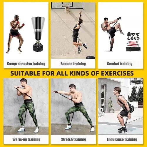 Vista 2 de Bandas de resistencia de boxeo, bandas de resistencia de velocidad de agilidad y fuerza de piernas para hombres y mujeres, ejercicio Power Punch Pro