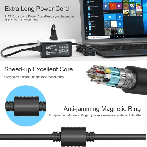 Vista 4 de Cargador para portátil de 45 W compatible con portátiles Acer Aspire 1 3 5 N20C5/N23C3/N23H1, ADP-45FE F, PA-1450-26; Cable de alimentación