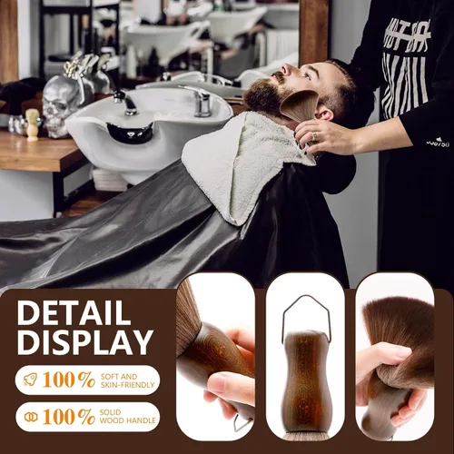 Vista 7 de CGBARBER Cepillo de peluquero con mango de madera con gancho para corte de cabello... (cepillo de cuello+cepillo negro) para todo tipo de cabello.