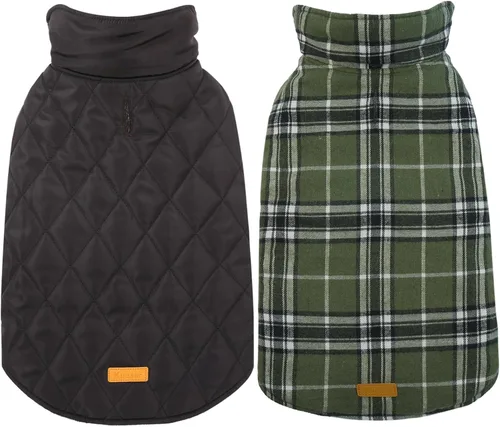Vista 12 de Kuoser Abrigo impermeable para perro, chaqueta reversible cálida para perro beigeYrojo