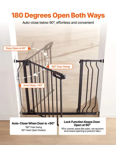 Vista 4 de VEVOR - Puerta de seguridad para bebés, de 75-94 cm de ancho ajustable, 76 cm de alto, fácil de cruzar, cierre automático, seguridad para niños