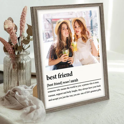 Vista 4 de Regalos de cumpleaños para mejores amigas, regalos de lienzo enmarcados personalizados para mejores amigas, impresiones de madera personalizadas