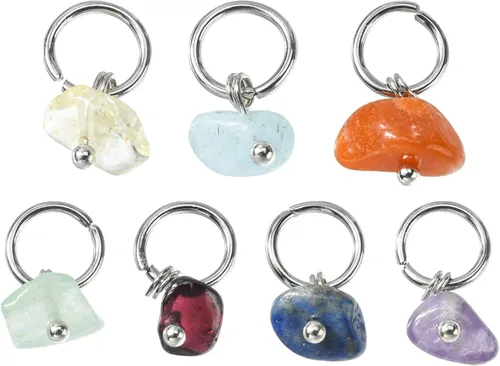 Vista 22 de Ipotkitt 100 dijes de chakras de piedra teñida de dolomita natural de colores mixtos para hacer joyas, collares, aretes