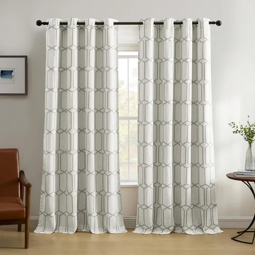 Vista 12 de Elrene Home Fashions Kaiden - Cortina geométrica de oscurecimiento de habitación, panel único, 52" ancho x 84" largo (1 panel), negro
