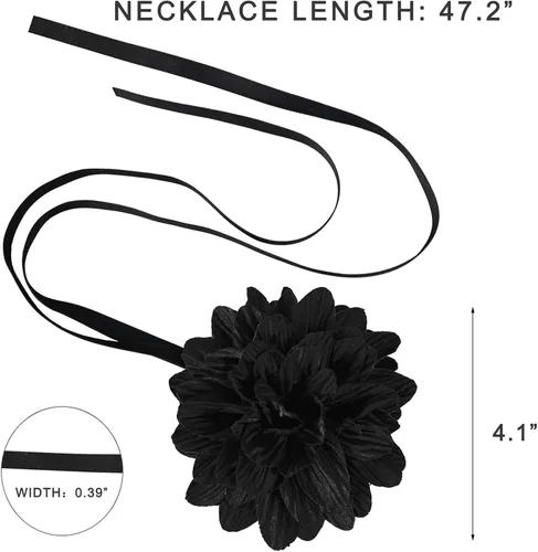 Vista 3 de Gargantilla negra con cordones de flores de camelia para mujeres y niñas