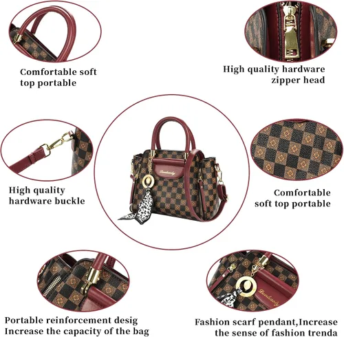 Vista 4 de Bolsos de mano y monedero para mujer, bolso de hombro retro con asa superior