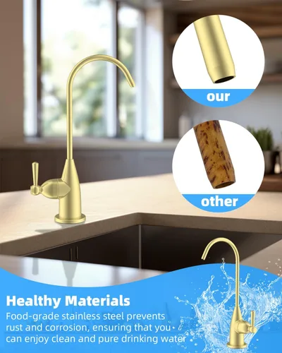 Vista 4 de Hibbent Grifo de Agua Potable para Barra y Fregadero de Cocina, Grifo de Ósmosis Inversa RO de Acero Inoxidable para Sistema de Filtración Bajo