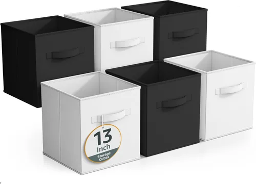 Vista 19 de Sorbus - Cubos de almacenamiento plegables - 6 unidades, 11 pulgadas, Negro y Blanco, Tela, Plegables, Almacenamiento y Organización, Uso Versátil