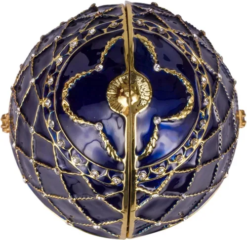 Vista 5 de Caja de música estilo FabergeJoyero con dos cisnes 6.8'' (6.7 in) azul