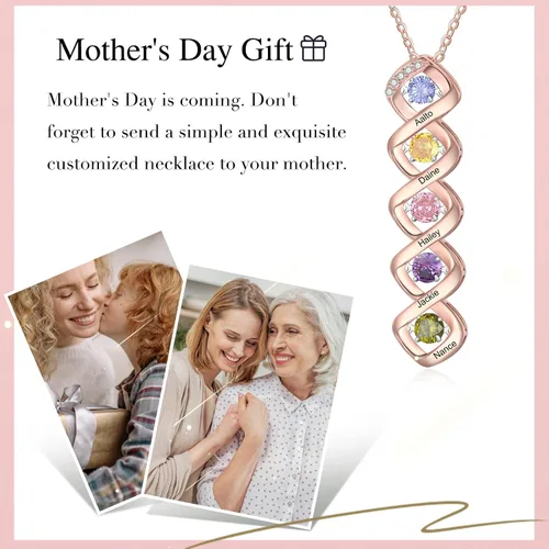 Vista 7 de Wendy Made Collar personalizado con nombre para la familia con 1-6 piedras natales, collar de piedra natal de la madre personalizado para mamá