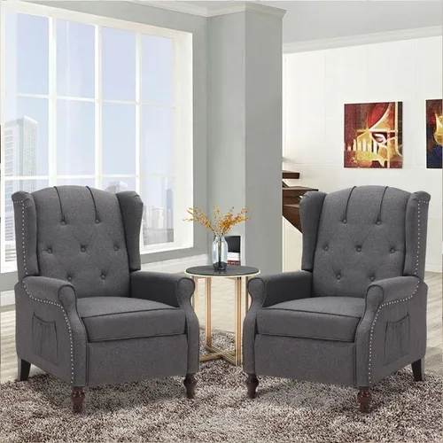 Vista 28 de Silla Wingback con masaje y calor, silla reclinable de tela copetuda, silla reclinable con respaldo de ala con control remoto, cojín acolchado