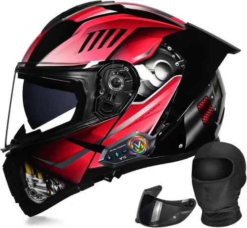 Vista 11 de Casco modular de motocicleta con Bluetooth abatible de cara completa aprobado por DOT FMVSS-218 con doble visera, multiventilación, diseño