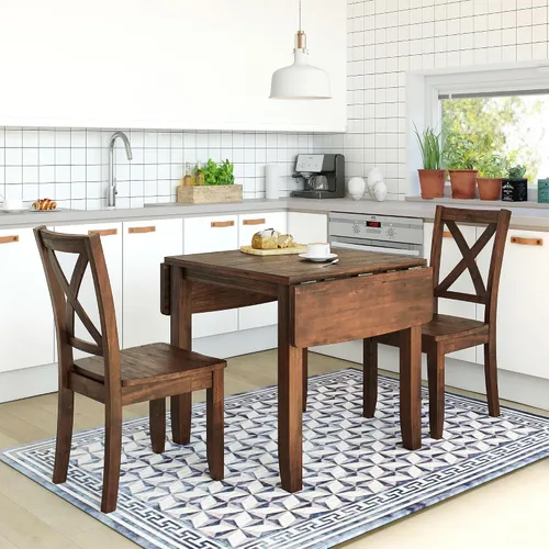 Vista 10 de RUNNA Juego de mesa de comedor de madera de 3 piezas con 2 sillas de comedor tapizadas para lugares pequeños (marrón #059)