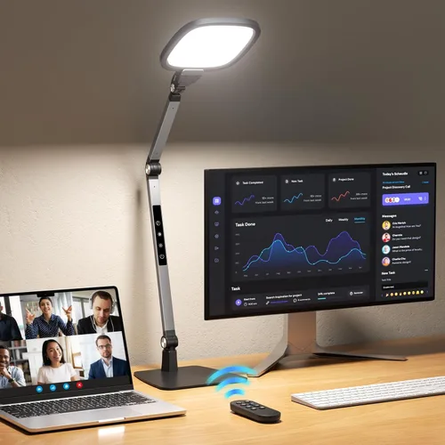 Vista 10 de Lámpara de escritorio LED para arquitecto, luz de tarea de doble cabeza Negro