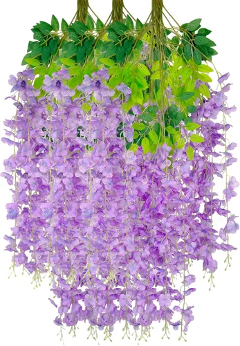 Vista 31 de Paquete de 5 guirnaldas de flores colgantes de glicina rosa, enredaderas de flores artificiales de 3.77 pies, glicinia falsa, guirnalda colgante