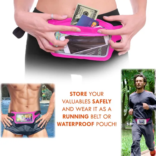 Vista 4 de Riñonera impermeable para correr para iPhone 6, 7, 8, 11, 12 Plus y Android Samsung, con funda para pantalla táctil, bolsa de cintura seca con Hot