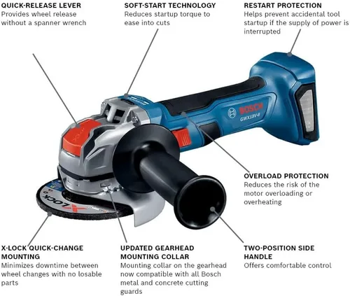 Vista 2 de Bosch GWX18V-8N 18V X-LOCK Amoladora angular sin escobillas de 4-1/2 pulgadas con interruptor deslizante (herramienta desnuda)