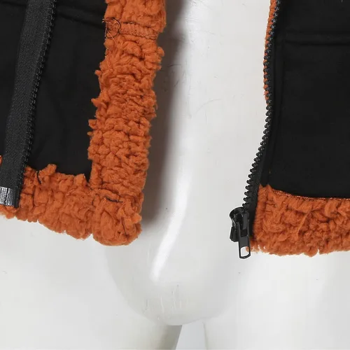 Vista 6 de Chaqueta de piel sintética para hombre, chaqueta de piel sintética de gamuza, abrigo de invierno casual con solapa y forro de sherpa