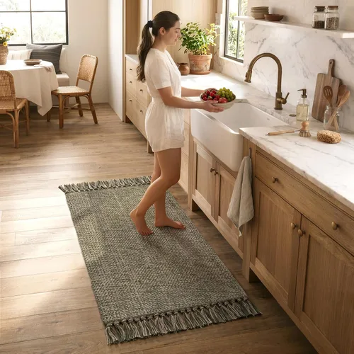 Vista 19 de Collive Alfombra de Baño Negra, 2' x 3' Tejida a Mano Lavable Alfombras Pequeñas de Cocina, Alfombra de Entrada Reversible de Algodón Alfombra