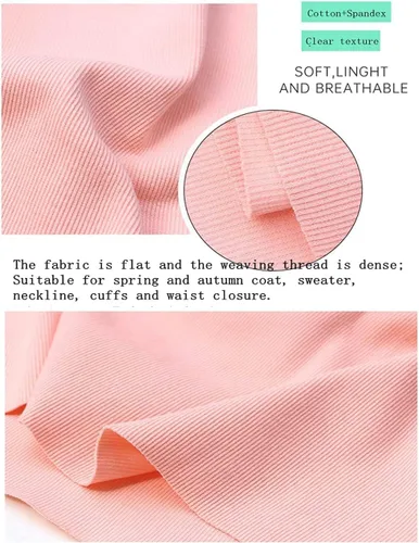 Vista 3 de TinaKim Tela elástica acanalada, cinturas, cuello, puños, chaqueta, sudadera con capucha, material para coser ropa (rosa 1, 43 x 8 pulgadas)