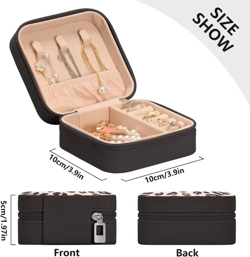 Vista 5 de Joyero de viaje personalizado con estampado de leopardo rosa y negro caja de joyería personalizada organizador de viaje caja de joyería pequeña