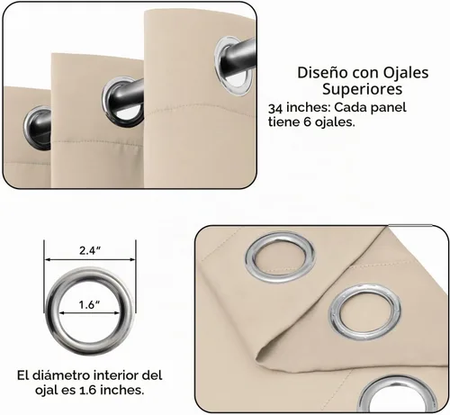 Vista 4 de Easy-Going - Cortinas opacas para dormitorio, aislamiento térmico sólido con ojales, cortinas de ventana para reducción de ruido, cortinas