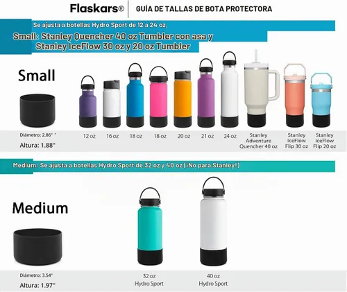Vista 3 de Funda protectora de silicona para botellas de agua Hydroflask de 12 a 40 onzas, cubierta antideslizante para la parte inferior de la botella Stanley