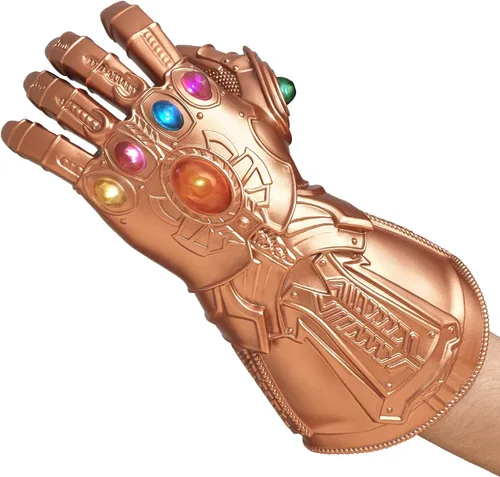 Vista 4 de ZealBoom Infinity War Thanos Guantelete para adulto guante con luz LED accesorios para disfraz de cosplay dorado 134 x 59in Metálico