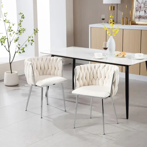Vista 8 de Juego de 2 sillas de comedor de terciopelo, sillas tapizadas tejidas para sala de estar, sillas modernas de cocina y comedor, sillas decorativas